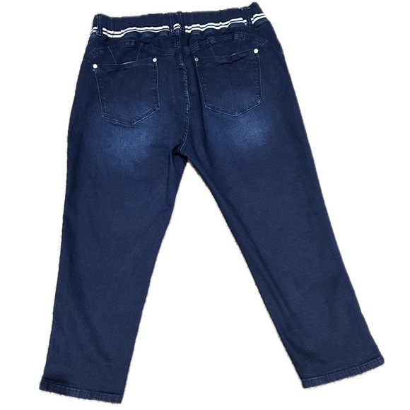 👖🌀 FLAMINGO Cropped Jeans | Preppy Striped Waist Drawstring Stretch, Women’s 2X - Picture 2 of 4